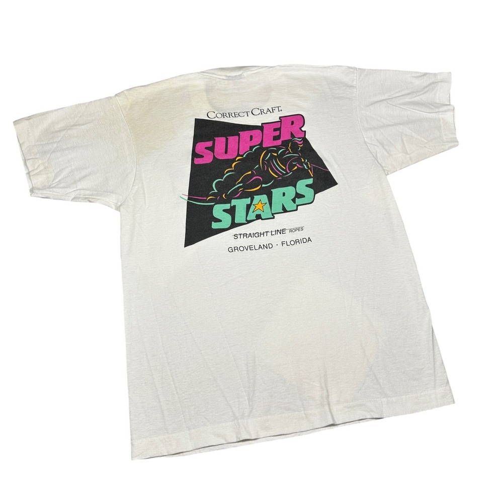 Vintage Correct Craft Super Stars T Shirt Groveland Florida Benzel Skiing White